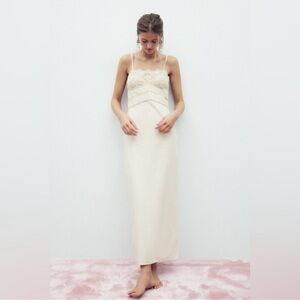 NEW with tags Zara lace pink bow midi dress size medium.